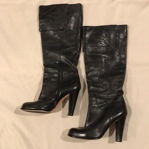 Joan & David Black Leather Knee High Boots Size 9